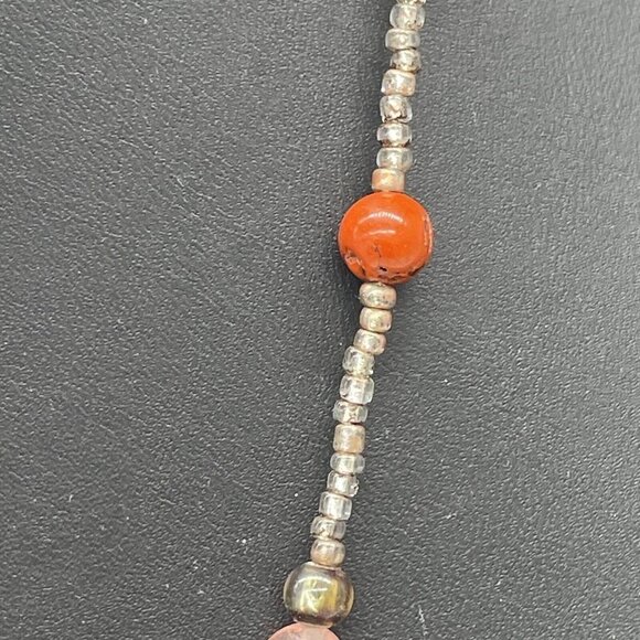 925 Sterling Silver Stone and Beaded Pendant Necklace Adjustable 20 inches - Picture 6 of 8